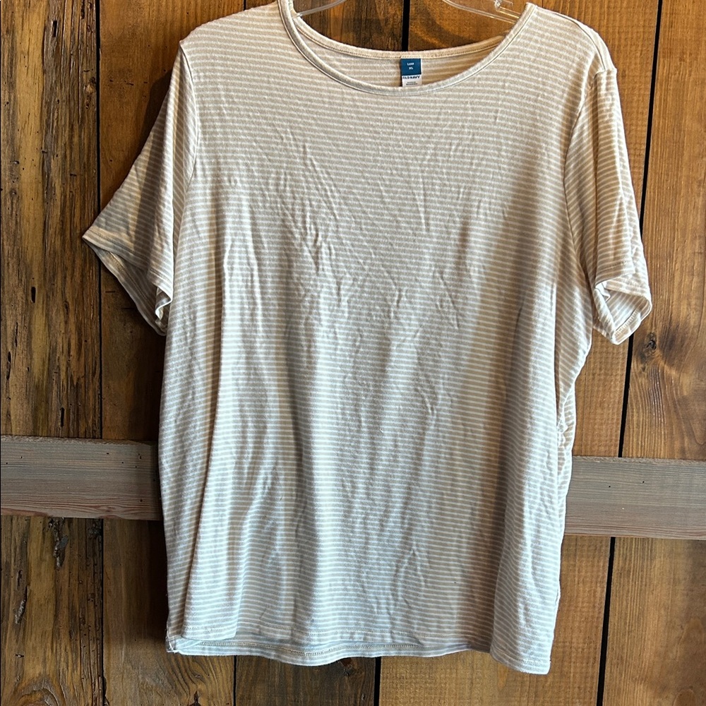 Old Navy Beige Striped Short Sleeve Tee